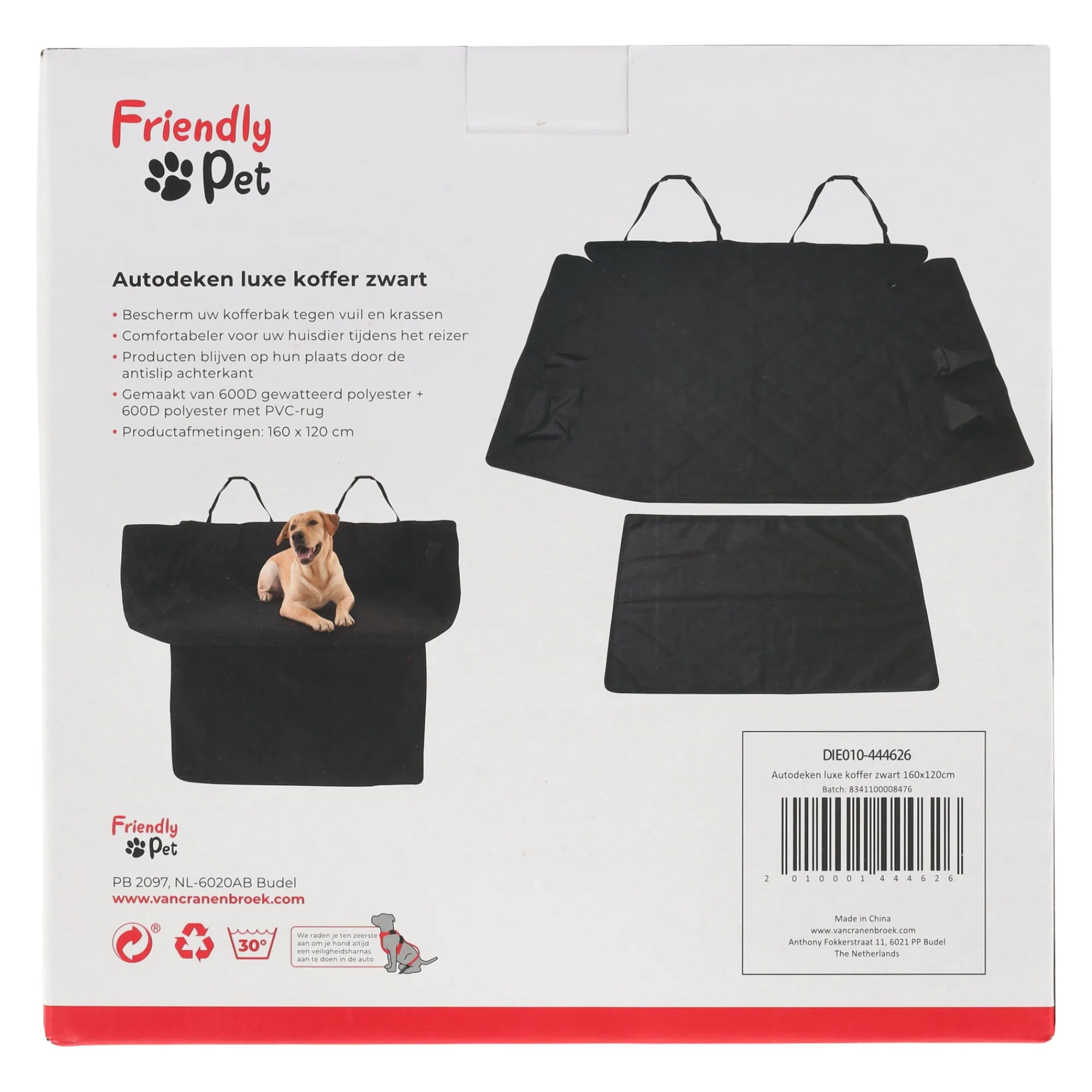 Friendly Pet Reizen Hond<Autodeken luxe koffer zwart 160x120cm