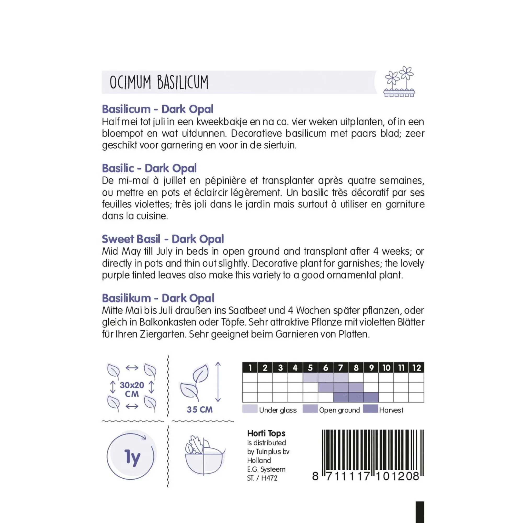 Horti Tops Moestuin<Basilicum dark opal zaad