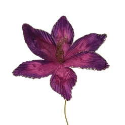 Decoris Kerstdecoratie<Bloem fluweel paars 60 cm