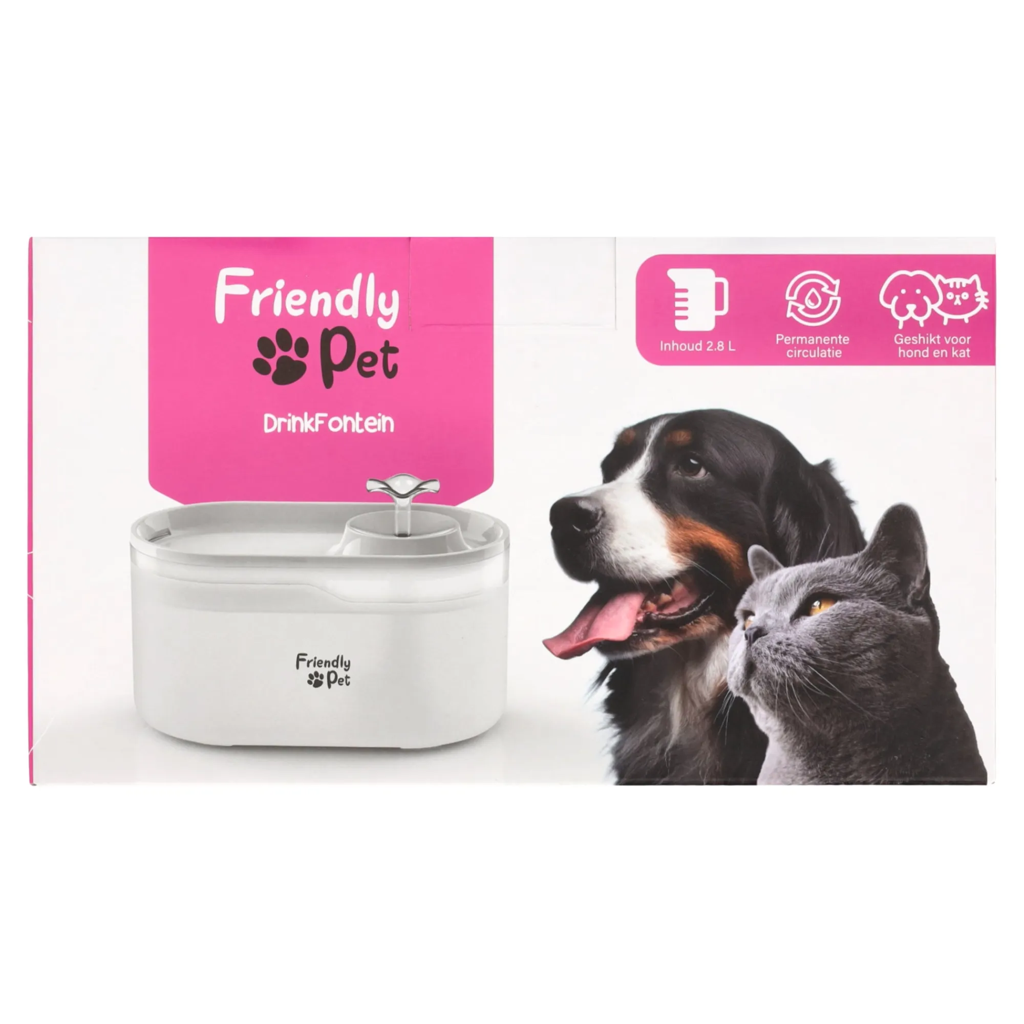 Friendly Pet Drink- En Voerbak Hond|Drinkfontein Kat<Drinkfontein 2.8L wit
