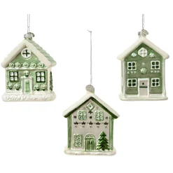 Decoris Kerstballen|Kerstdecoratie<Hanger glas huis groen 10 cm