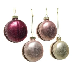 Decoris Kerstdecoratie|Kerstballen<Hanger glas macaron roze 6 cm