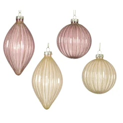 Decoris Kerstdecoratie|Kerstballen<Hanger glas pegel roze creme 8 cm