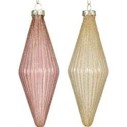 Decoris Kerstdecoratie|Kerstballen<Hanger glas pegel roze creme 14 cm