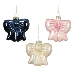 Decoris Kerstdecoratie|Kerstballen<Hanger glas strik blauw wit 8 cm