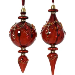 Decoris Kerstballen|Kerstdecoratie<Hanger pegel glas rood 18 cm