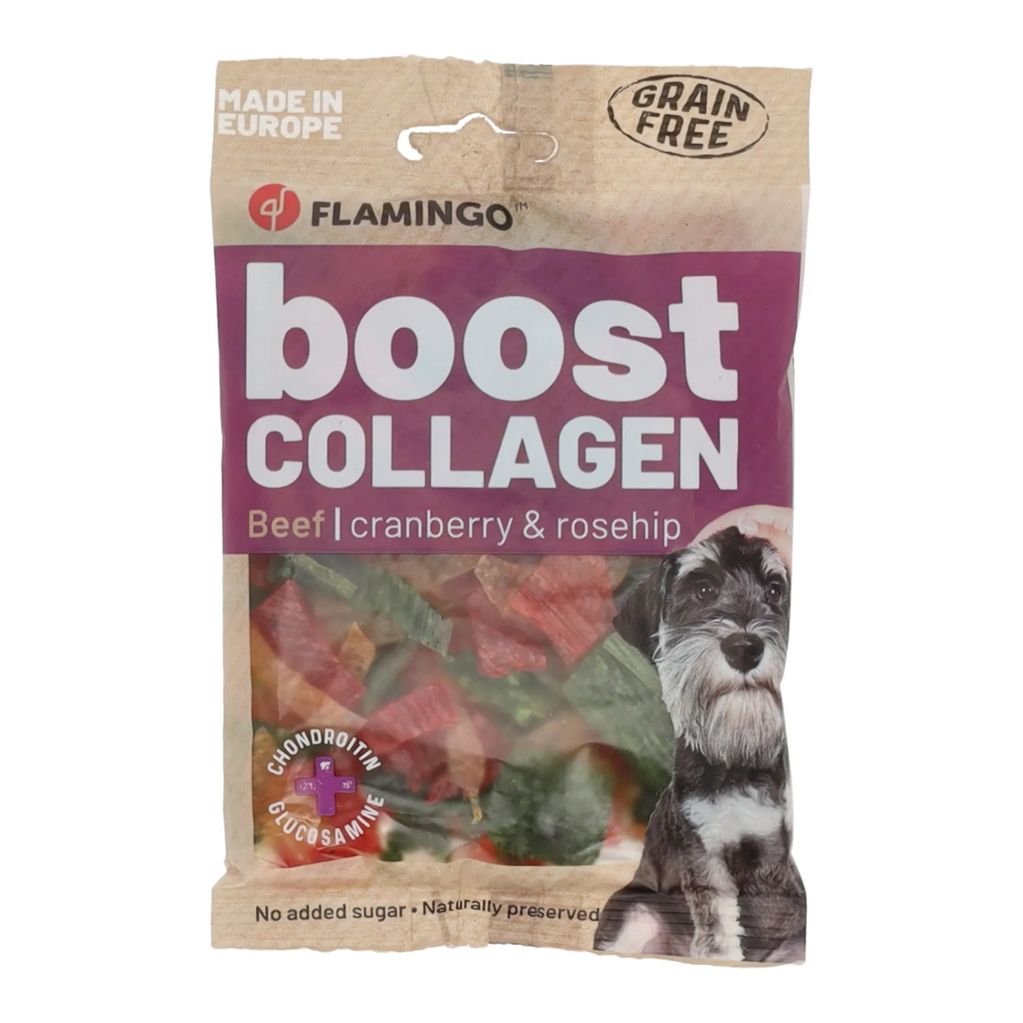 Flamingo Hondensnacks<Hondensnack boost chips rund met collageen 60g