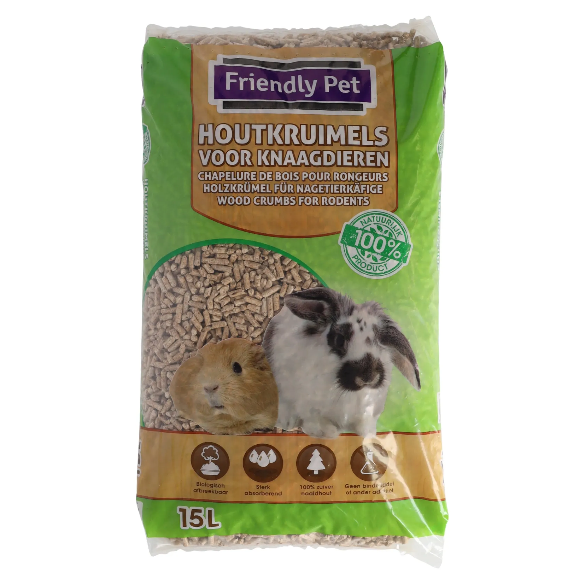 Friendly Pet Bodembedekking Kooi<Houtkorrel kleindier 15L FP