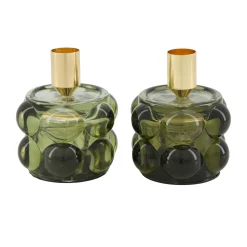 Natural Collections Woondecoratie<Kaarshouder glas groen 8 x 10 cm 2 assorti