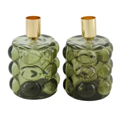 Natural Collections Woondecoratie<Kaarshouder glas groen 8 x 12 cm 2 assorti