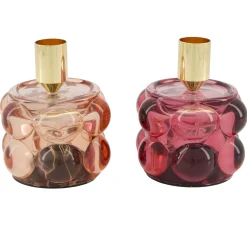 Natural Collections Woondecoratie<Kaarshouder glas roze 8 x 10 cm 2 assorti