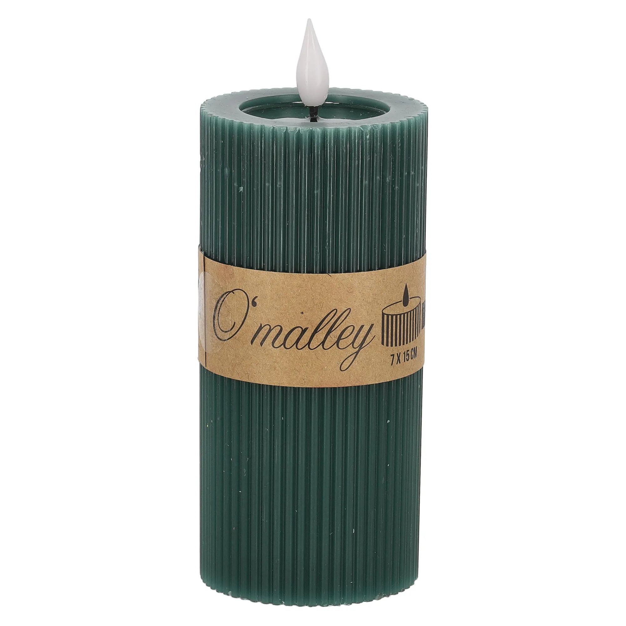O'malley Kaarsen<Kaars rib melt LED 7 x 15 cm donkergroen