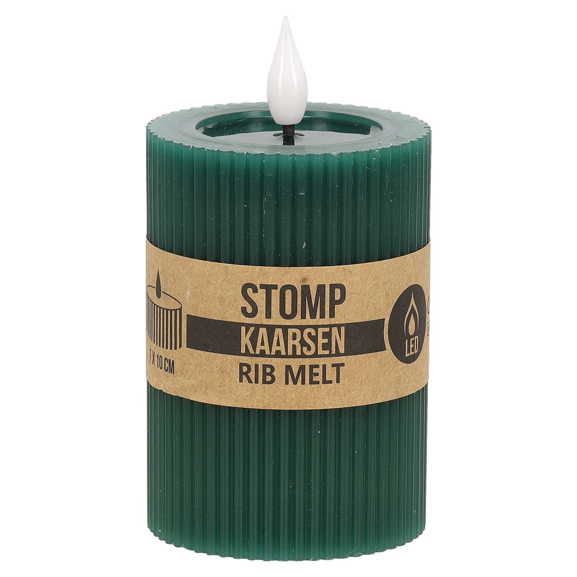 O'malley Kaarsen<Kaars rib melt LED 7 x 10 cm donkergroen