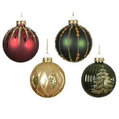 Decoris Kerstballen<Kerstbal glas 8 cm groen rood goud