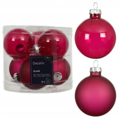 Decoris Kerstballen<Kerstbal glas glans mat festive pink 6 cm 6st.