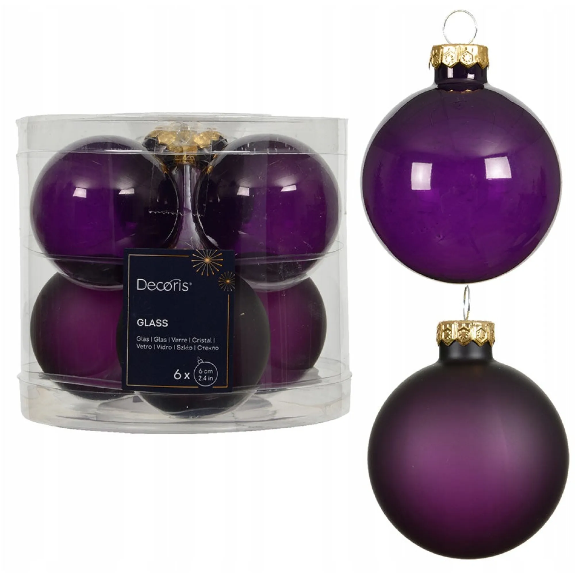Decoris Kerstballen<Kerstbal glas glans mat vijg 6 cm 6st.