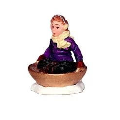 Kerstdorp<Kerstdorp kind in tobbe slee 2x3cm
