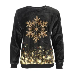 Kerstkleding<Kersttrui soft sneeuwvlok zwart goud S