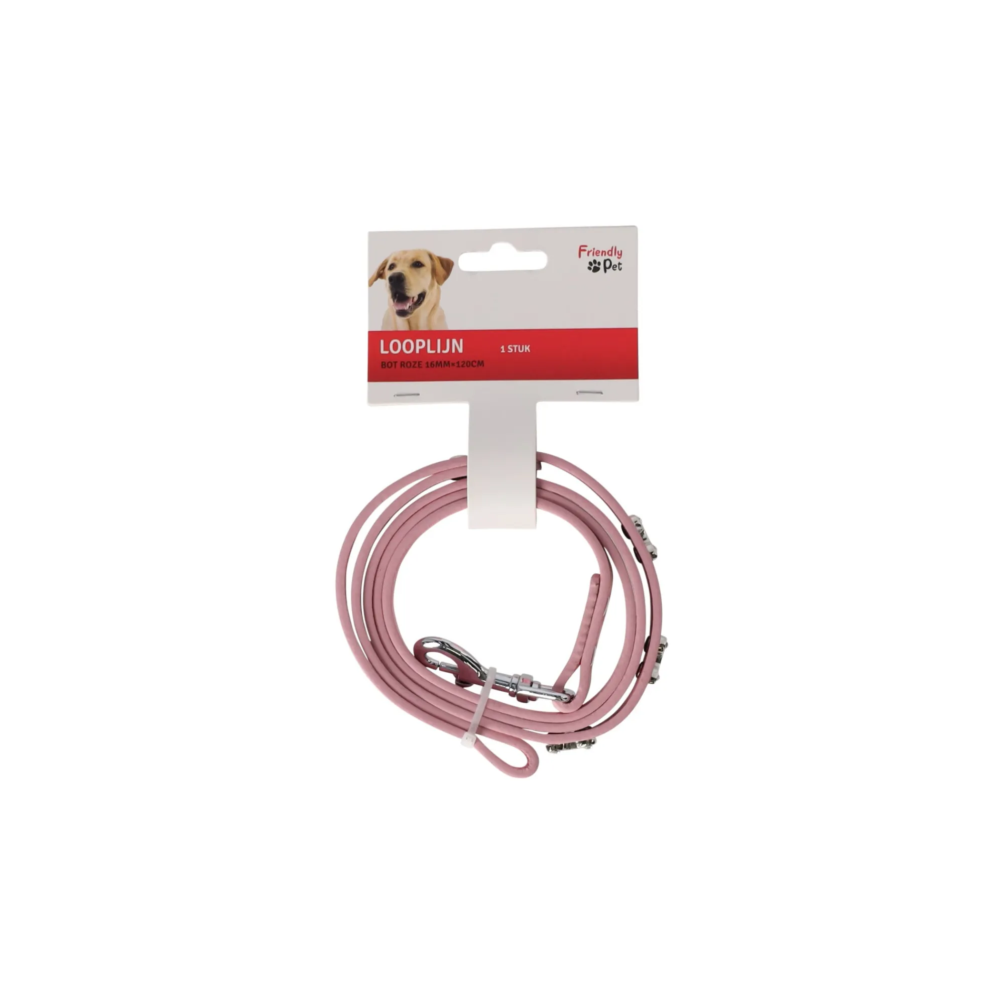 Friendly Pet Hondenriem<Looplijn bot roze 16mmx120cm