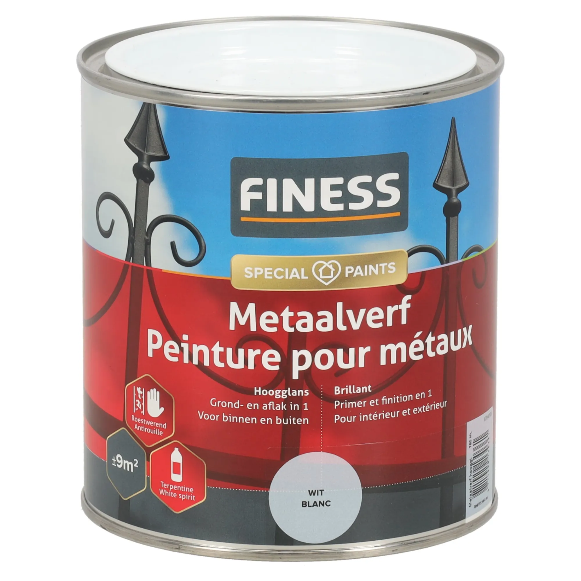 Finess Lakken<Metaalverf hoogglans wit 9010 750ml