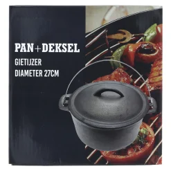 Barbecueaccessoires<Pan+deksel gietijzer D27cm