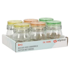 Alpina Opbergen<Pot glas + deksel gekleurd 6st