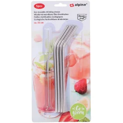 Alpina Koken & Tafelen<Rietjes chrome 4st. met borstel