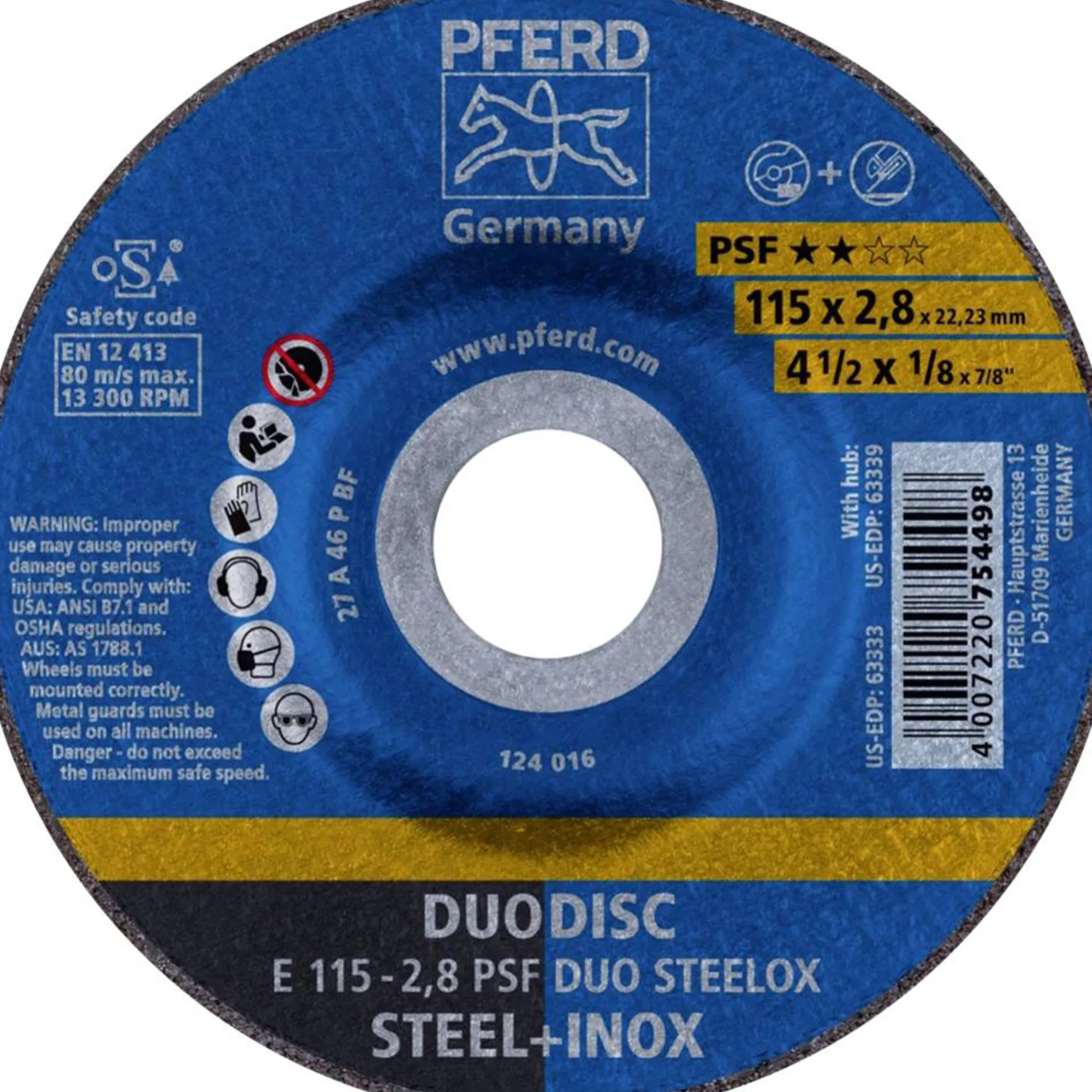 Pferd Toebehoren Elektrisch Gereedschap<Slijpschijf E115-2,8 PSF staal+RVS