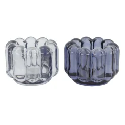 Natural Collections Woondecoratie<Theelichth glas blauw 8 x 6 cm 2 assorti
