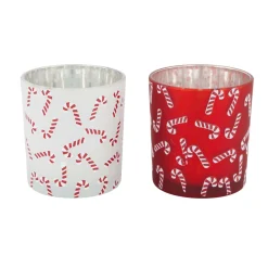 Natural Collections Kerstdecoratie<Theelichthouder glas snoepstok 7x8cm