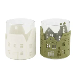 Natural Collections Kerstdecoratie<Theelichthouder vilt dorp 8x10cm