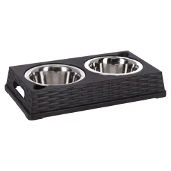 Friendly Pet Voerbak Kat<Voederbak duo vlechtwerk bruin 17cm