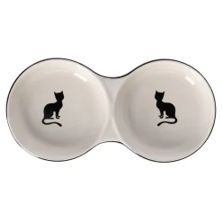 Friendly Pet Voerbak Kat<Voerbak kat Kera dubbel zwart/wit 2x145ml