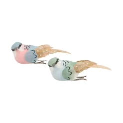 Woondecoratie|Kerstdecoratie<Vogel op clip groen blauw 6st